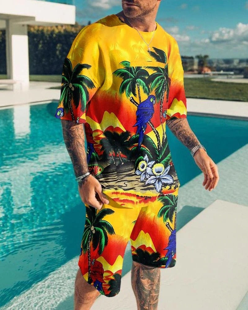 Fashion - Men's Casual Sports Suit Digital Printing T-Shirt Casual Two-Piece Set