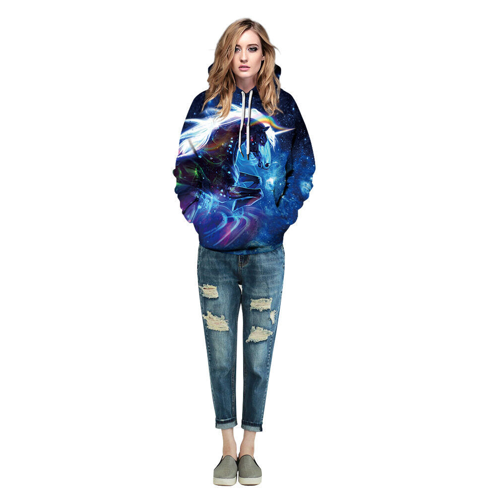 Men Hoodies Sweatshirts Galaxy Digital Print Pullover Hooded with Big Pockets