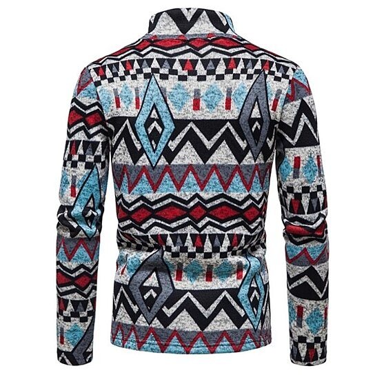 Men's Stand Collar Half-zip Geometric Print Knitted Sweater