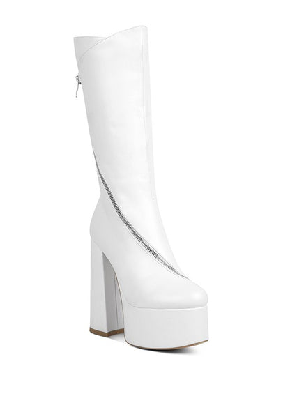 Tzar Faux Leather High Heeled Platf Calf Boots