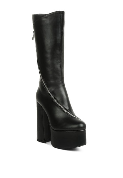 Tzar Faux Leather High Heeled Platf Calf Boots