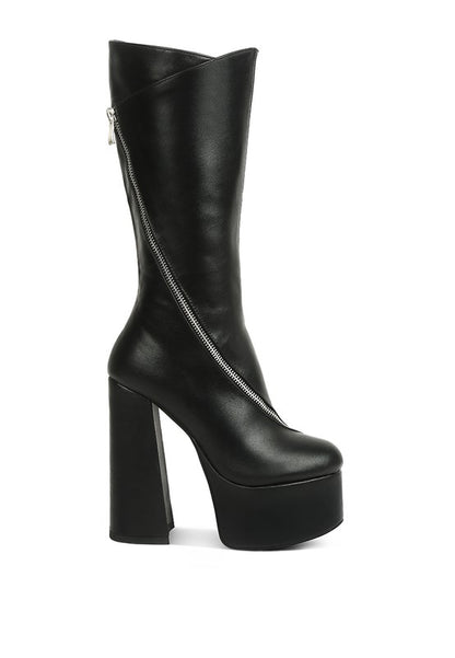 Tzar Faux Leather High Heeled Platf Calf Boots