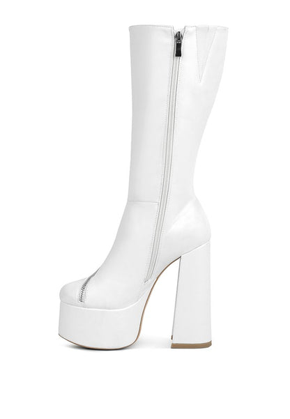 Tzar Faux Leather High Heeled Platf Calf Boots