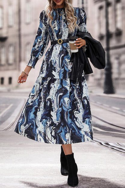 Printed Smocked Ruffle Hem Dress