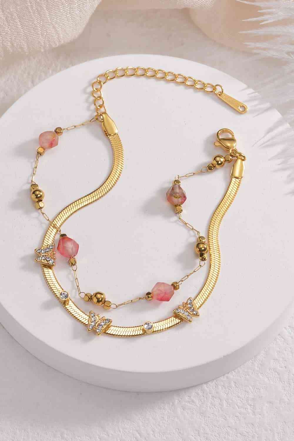 Zircon Butterfly Double-Layered Bracelet