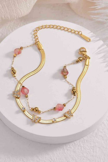 Zircon Butterfly Double-Layered Bracelet