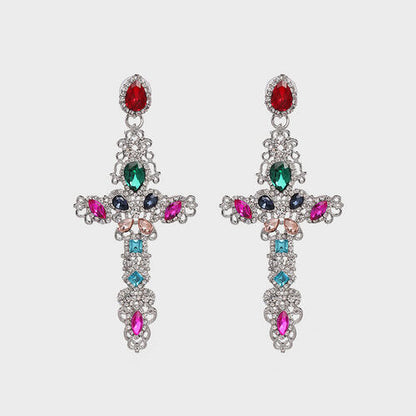 Rhinestone Alloy Cross Earrings