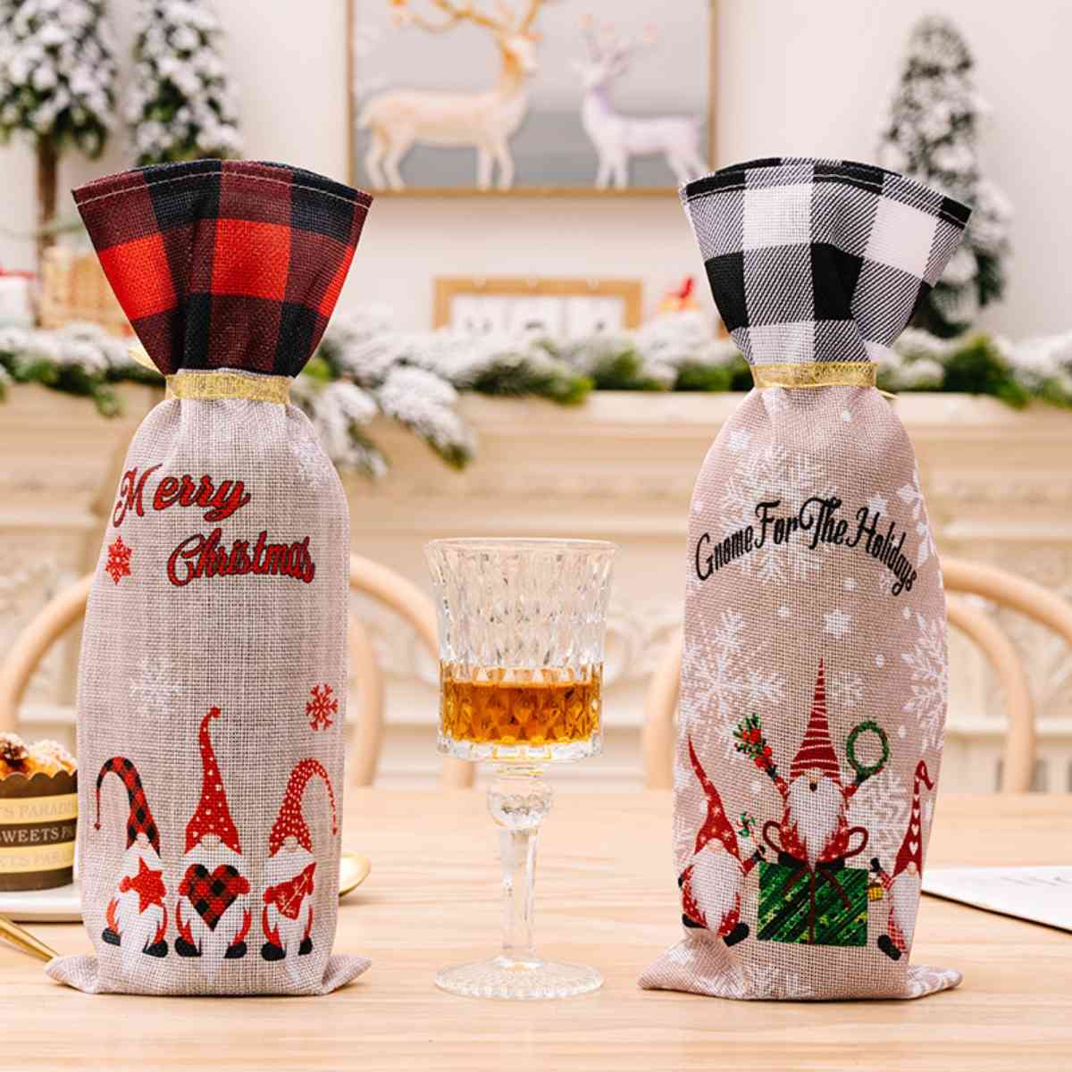 2-Piece Christmas Plaid Bottle Covers