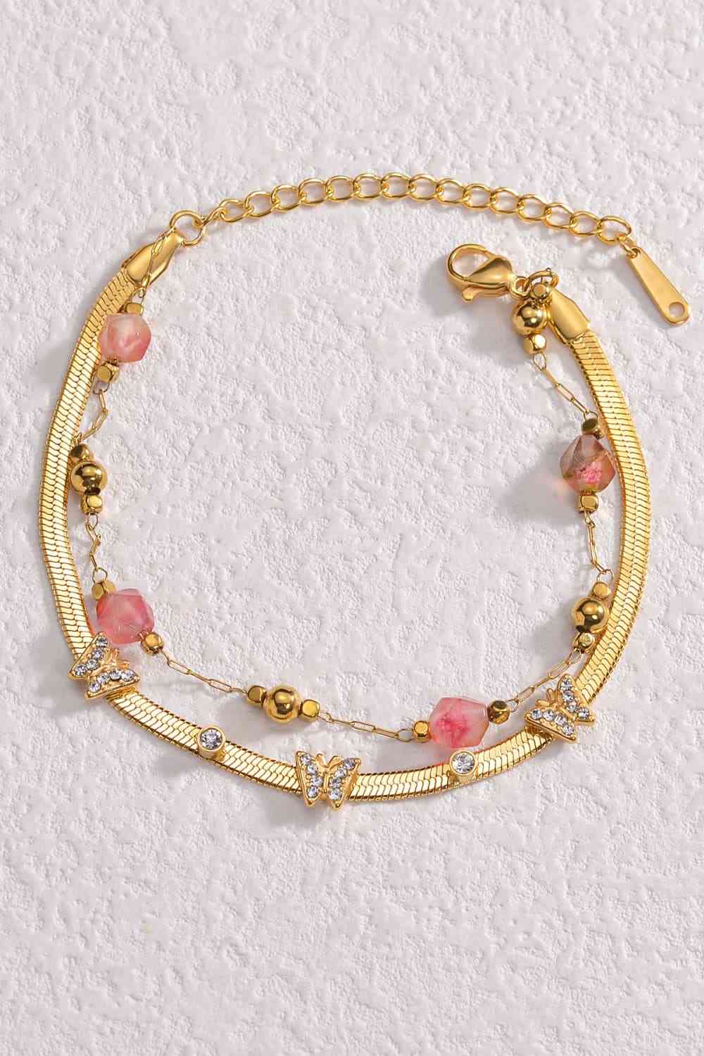 Zircon Butterfly Double-Layered Bracelet