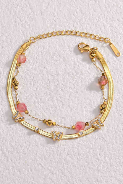 Zircon Butterfly Double-Layered Bracelet