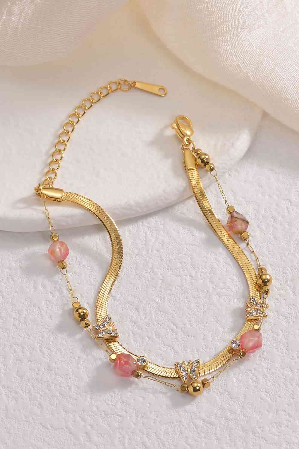 Zircon Butterfly Double-Layered Bracelet