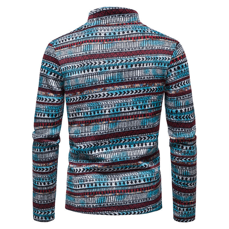Men's Zip Sweater Casual Stand Collar Color Knit Pullover