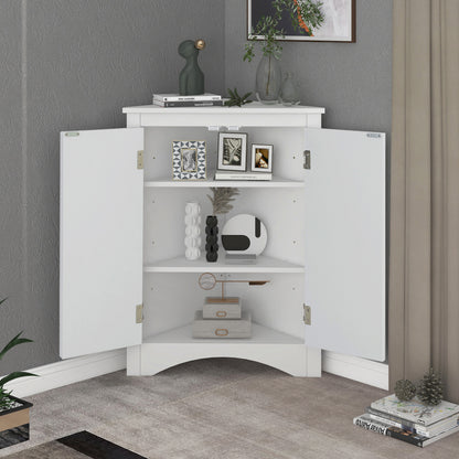 White Triangle Bathroom Storage Cabinet with Adjustable Shelves