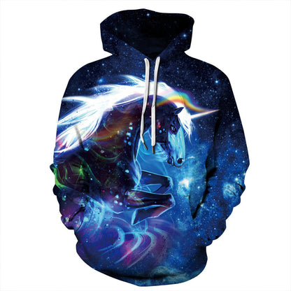 Men Hoodies Sweatshirts Galaxy Digital Print Pullover Hooded with Big Pockets