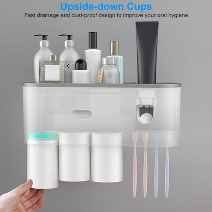 Multifunctional Wall Mount Toothbrush - Rack Organizer - Toothpaste Dispenser