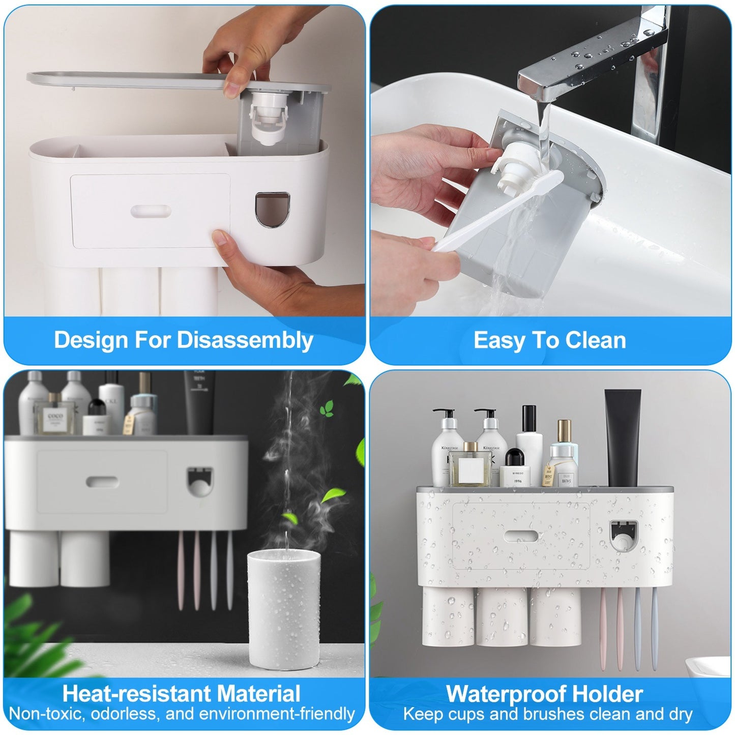 Multifunctional Wall Mount Toothbrush - Rack Organizer - Toothpaste Dispenser