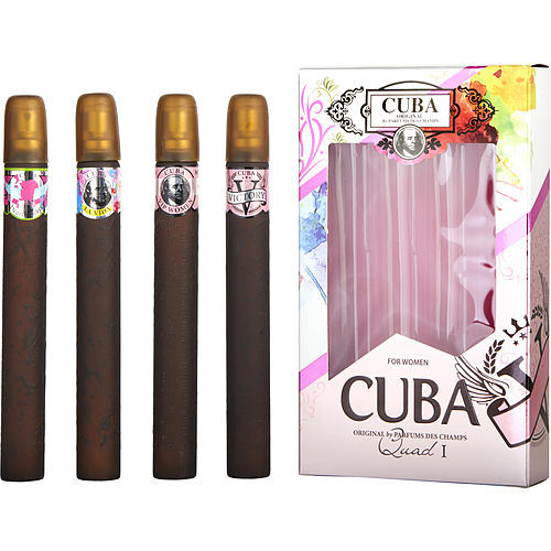 CUBA VARIETY 4 PIECE QUAD LADY WITH CUBA HEARTBREAKER & LA VIDA & VICTORY & VIP AND ALL ARE EDP SPRAY 1.17 OZ