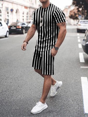 men's 3D T-shirt digital printing short-sleeved shorts suit two-piece set.