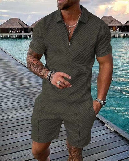 Men's Short Sleeve Casual Polo Shirt and Shorts Sets Two Piece