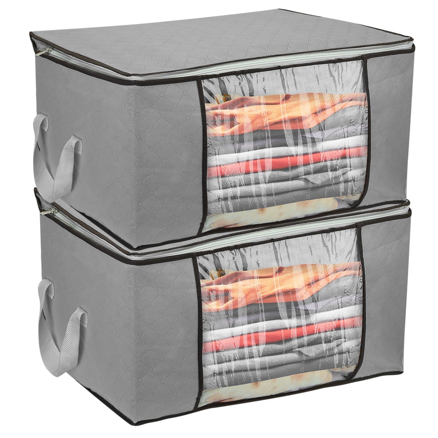2Pc Storage Bag 90L Large Capacity Foldable Closet Organizer w/ Thick Fabric Clear Window