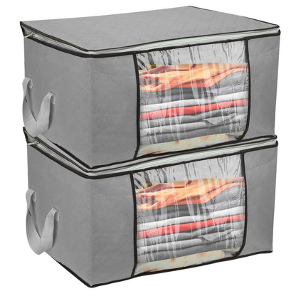 2Pc Storage Bag 90L Large Capacity Foldable Closet Organizer w/ Thick Fabric Clear Window