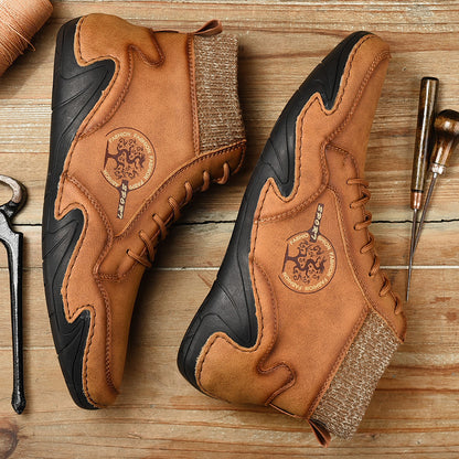 Spring Autumn High Top Leather Shoes Winter Fleece Martin Boots Men Casual Sport Waterproof 38-48 Sock Mouth Outdoor Retro Cozy