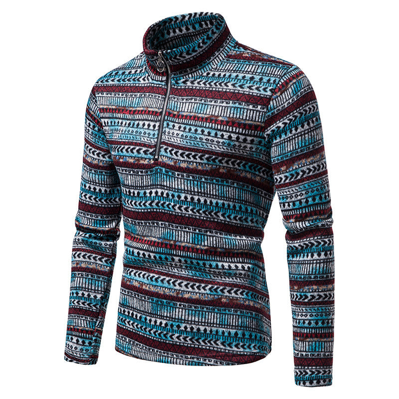 Men's Zip Sweater Casual Stand Collar Color Knit Pullover