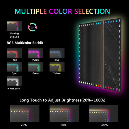 60X40 inch LED Bathroom Mirror with Lights Backlit RGB Color Changing Lighted Mirror