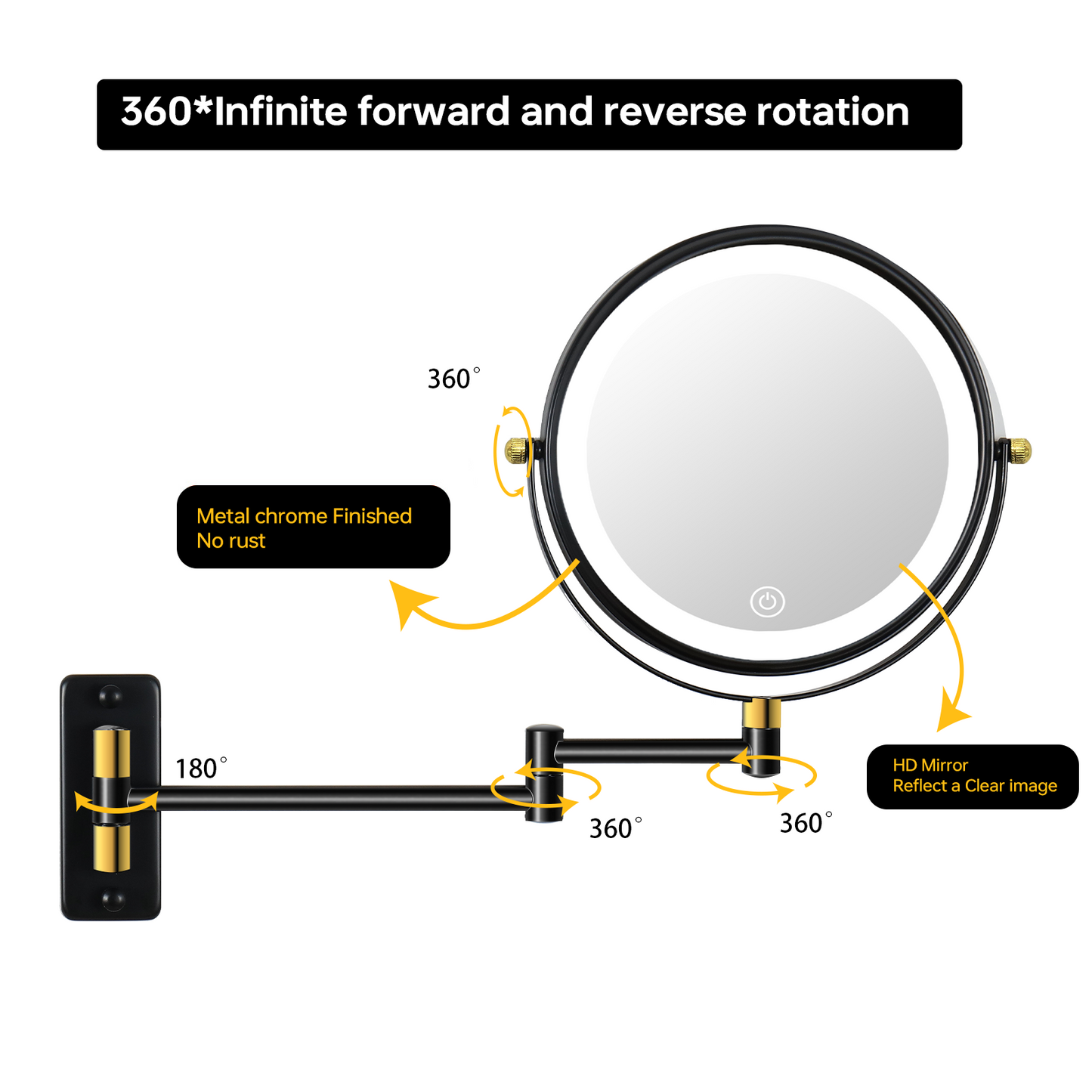 8.6-inch Wall Mounted Makeup Mirror with LED Lights, Double Sided