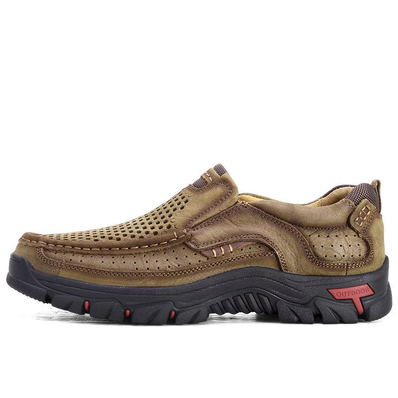 Summer Genuine Leather Casual Shoes Men Hollow Out Breathable Sneakers Big Size 38-48 Outdoor Rubber Outsole Footwear Men Shoes