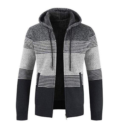 Men's Hooded Sweaters Jacket Heavyweight Full Zip Strips Patchwork Hoodies with Pockets 4 Colors