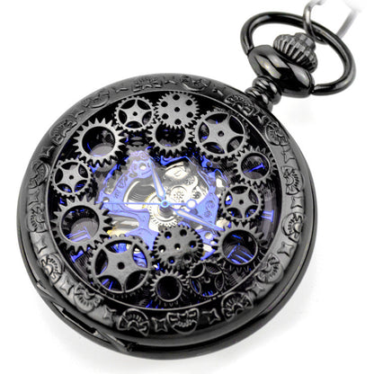 Black Mechanical Pocket Watch Vintage Flip Denim Chain