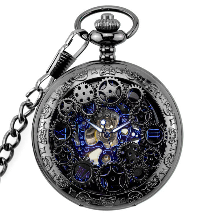 Black Mechanical Pocket Watch Vintage Flip Denim Chain