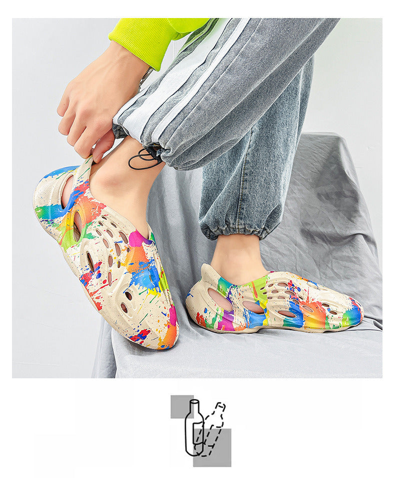 Clogs For Men; Men's hole shoes; hollow beach shoes; camouflage sandals; all inclusive personalized men's sandals