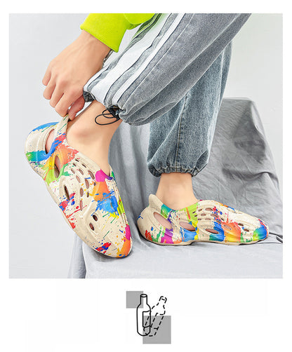 Clogs For Men; Men's hole shoes; hollow beach shoes; camouflage sandals; all inclusive personalized men's sandals