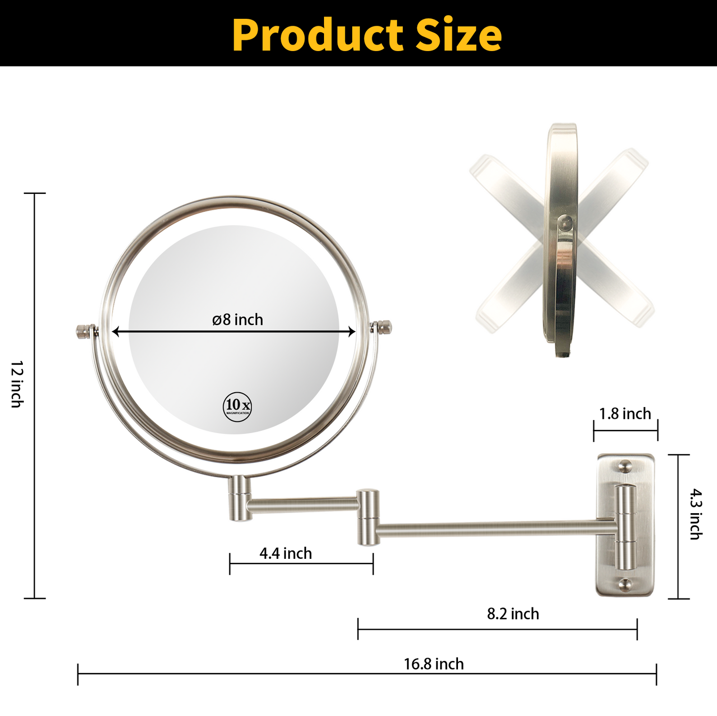 8-inch Wall Mounted Makeup Mirror, Double Sided