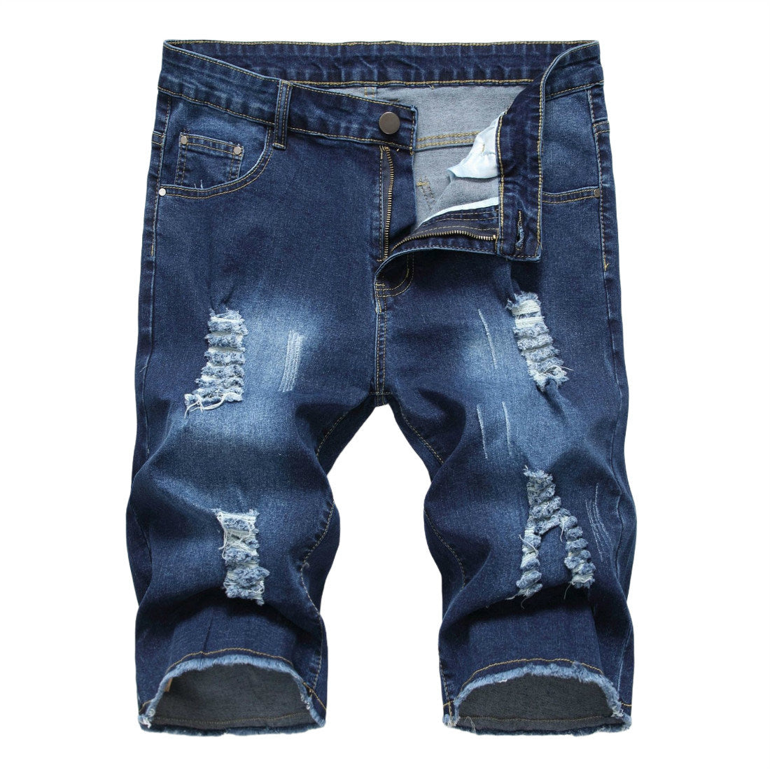 Men's Denim Shorts Ripped Distressed Straight Fit