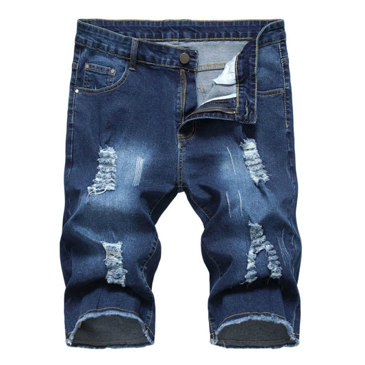 Men's Denim Shorts Ripped Distressed Straight Fit