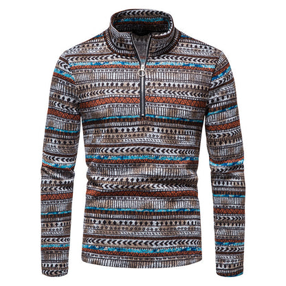 Men's Zip Sweater Casual Stand Collar Color Knit Pullover
