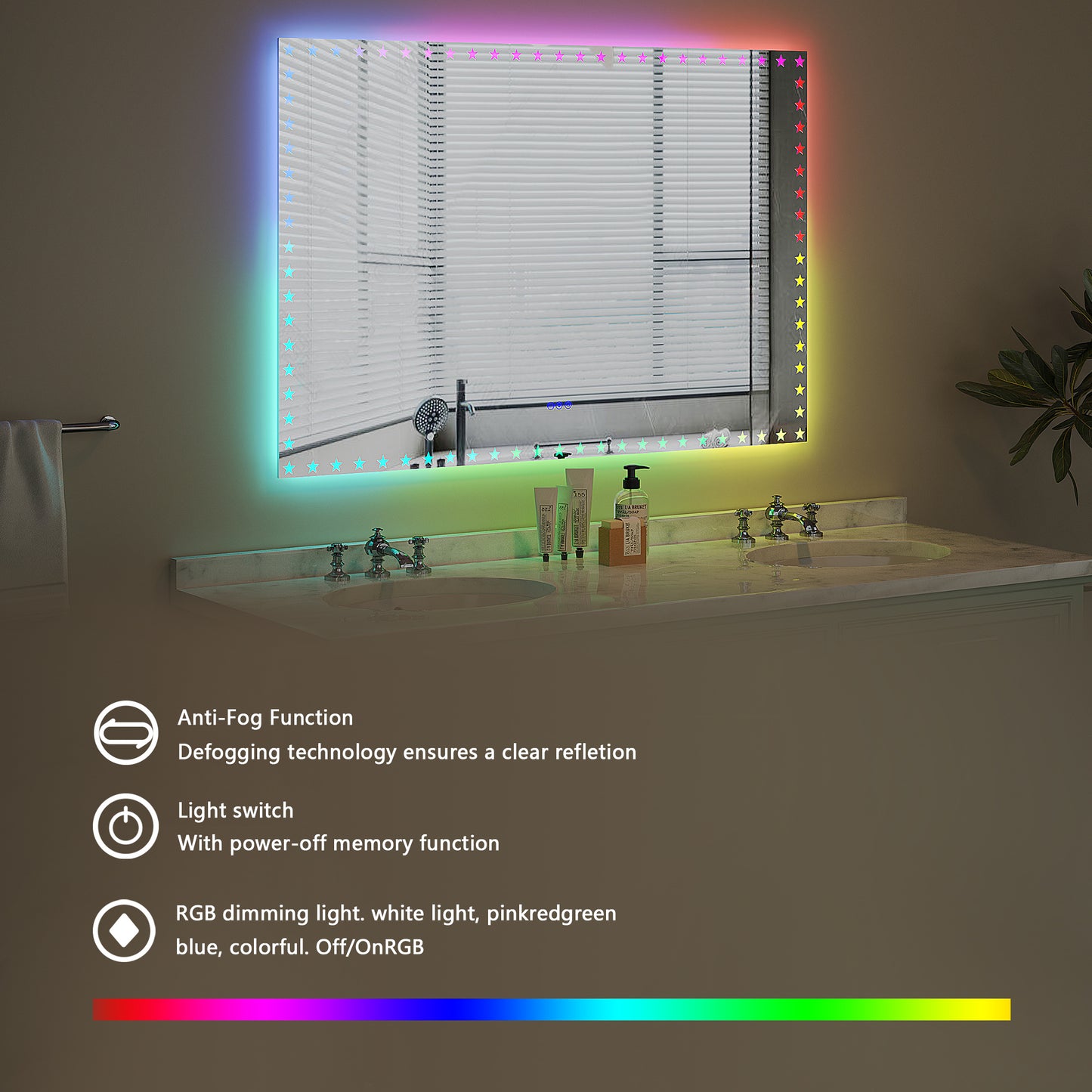 60X40 inch LED Bathroom Mirror with Lights Backlit RGB Color Changing Lighted Mirror