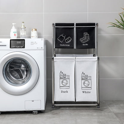 Laundry Hamper 2 Tier with 4 Removable Bags for Organizing Clothes