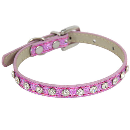 Rhinestone Cat Collar - Leather Strap