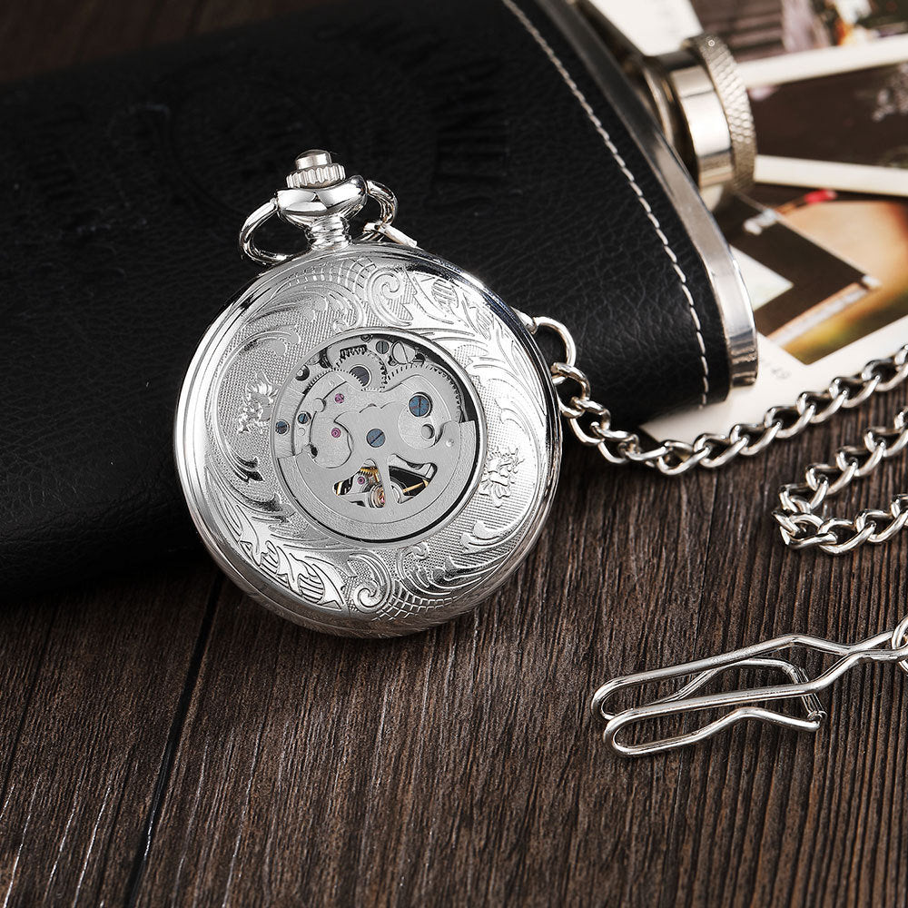 Vintage Engraved Hollow Automatic Mechanical Pocket Watch