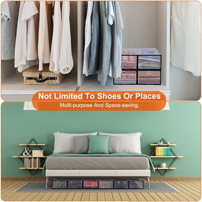 6Pc Collapsible Shoe Box Stackable Shoe Storage