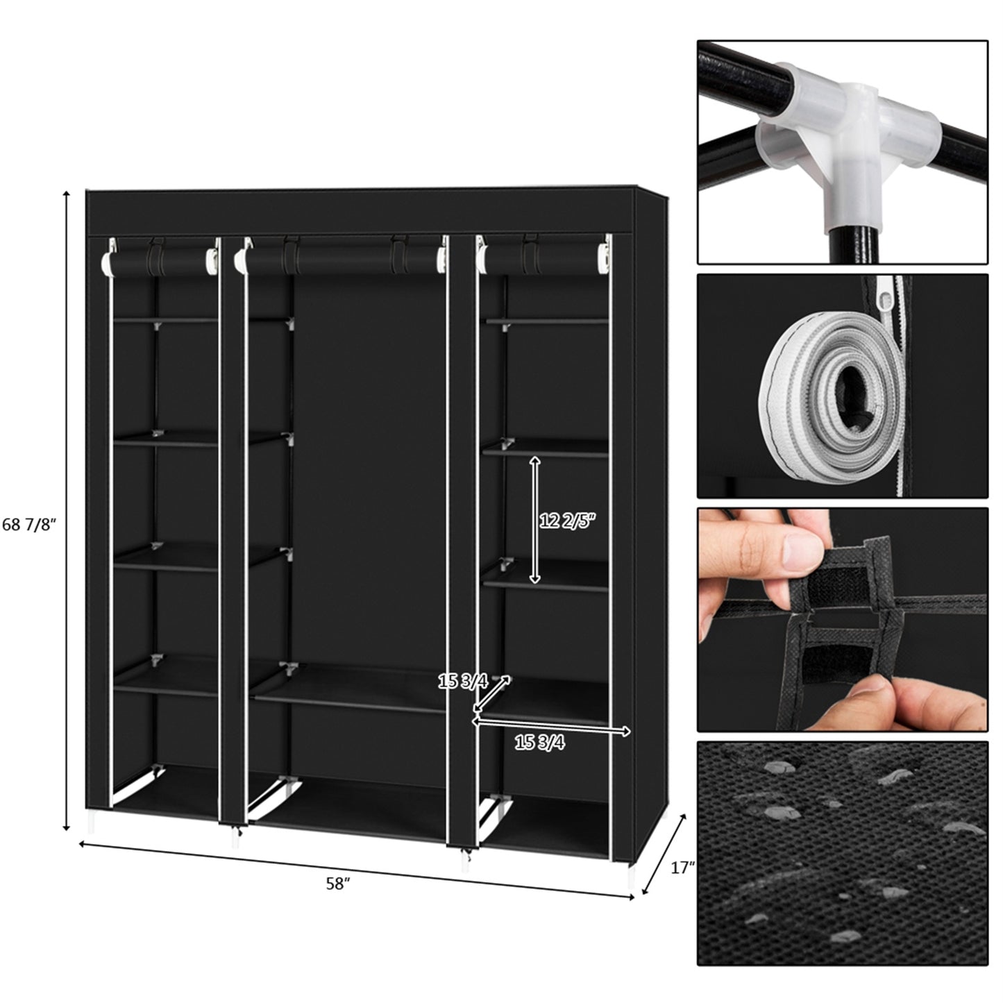 69" Portable Clothes Closet Wardrobe Storage Organizer