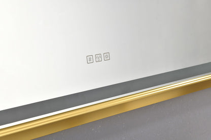 Oversized Rectangular Gold Framed LED Mirror Anti-Fog Dimmable Wall Mount Vanity Mirror