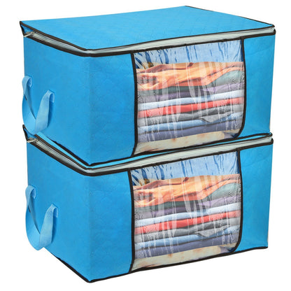 2Pc Storage Bag 90L Large Capacity Foldable Closet Organizer w/ Thick Fabric Clear Window