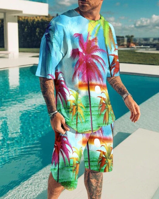 Fashion - Men's Casual Sports Suit Digital Printing T-Shirt Casual Two-Piece Set