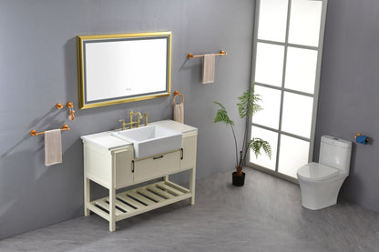 Oversized Rectangular Gold Framed LED Mirror Anti-Fog Dimmable Wall Mount Vanity Mirror