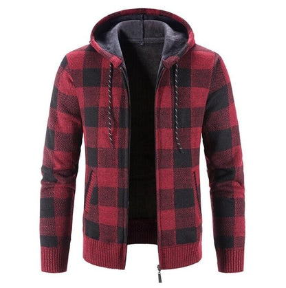 Mens Plaid Hoodies Fleece Sweater